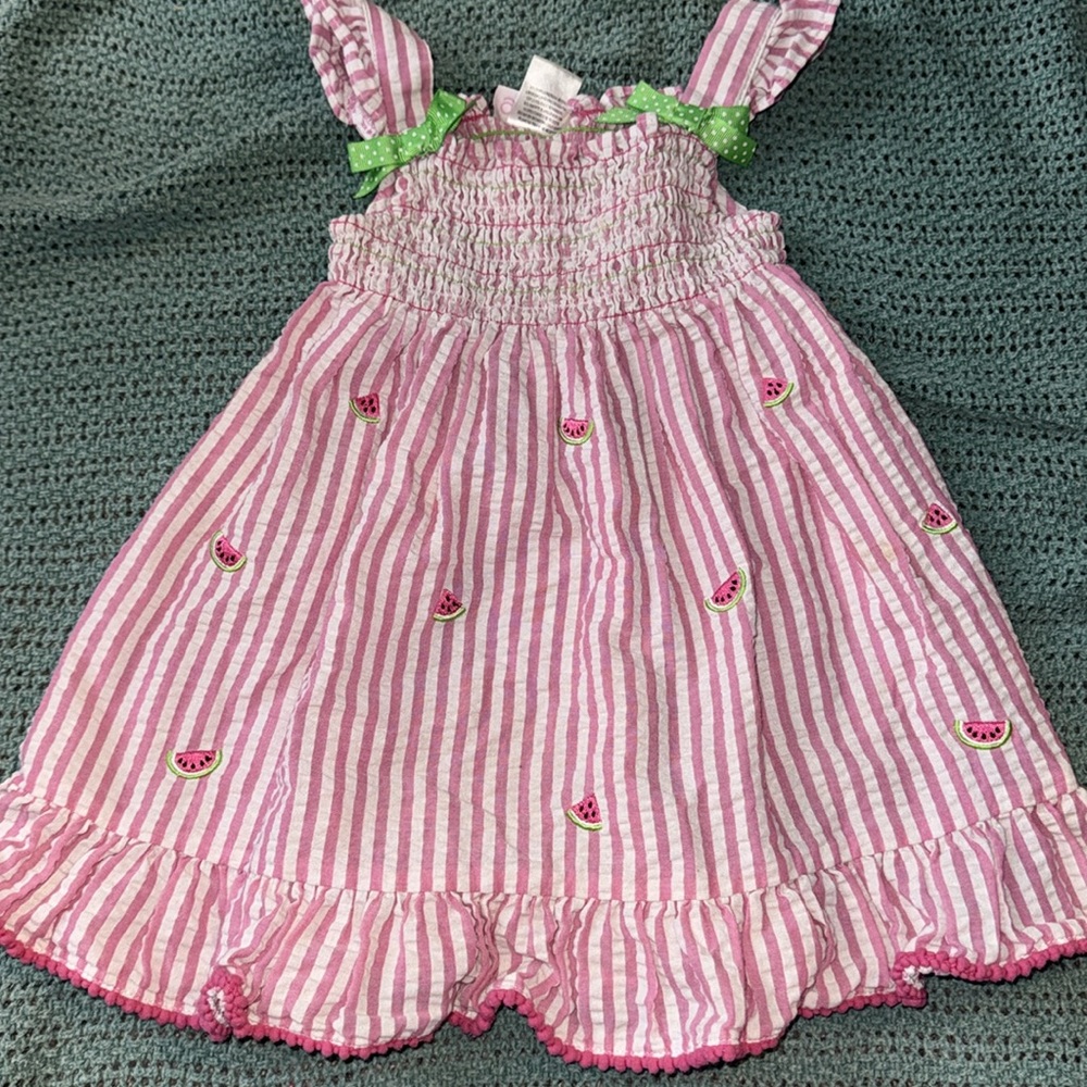 5/$25 2T Pink Striped Kids Dress with Watermelon Print - Picture 2 of 6